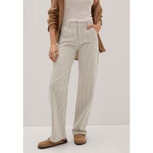 NEW MNG Mango Beige White Striped Straight Carpenter Cargo Trousers Pants Size 2